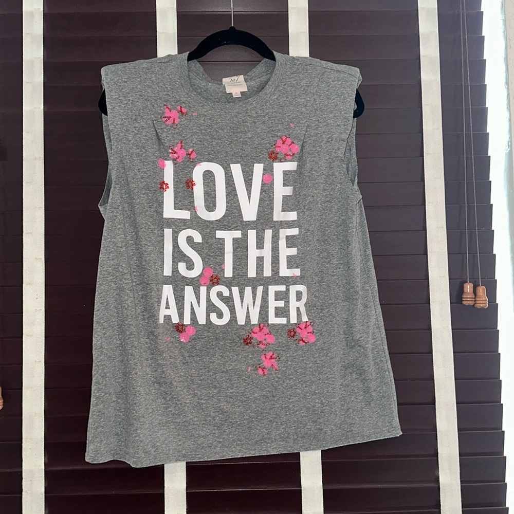 Cinq à Sept Reese “love is the answer” Embellished Sleeveless Tank Top